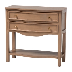 bali & pari Kelila Console Table with Curved Front - 2-Drawer Entryway Table with Open Shelf and Sculpted Apron for Living Room or Hallway